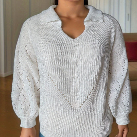 Damen Strickpullover mit V-Ausschnitt und Ballonärmeln EB