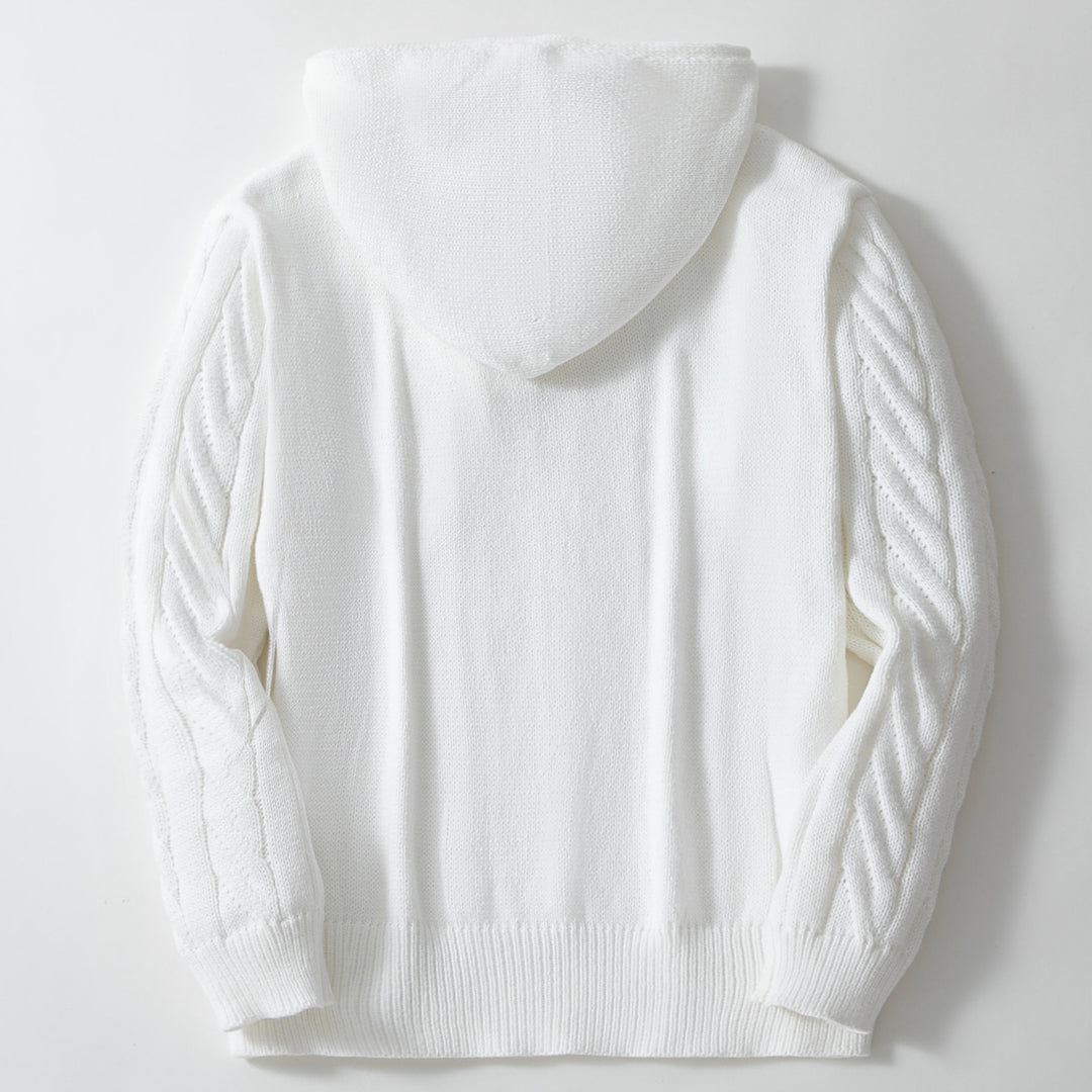 Herren Strickpullover mit Kapuze und strukturiertem Zopfmuster EB