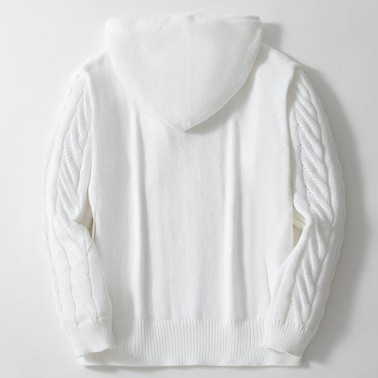 Herren Strickpullover mit Kapuze und strukturiertem Zopfmuster EB