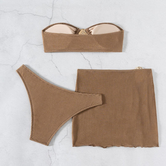 Damen Bandeau-Bikini-Set mit schickem Faltendetail EB