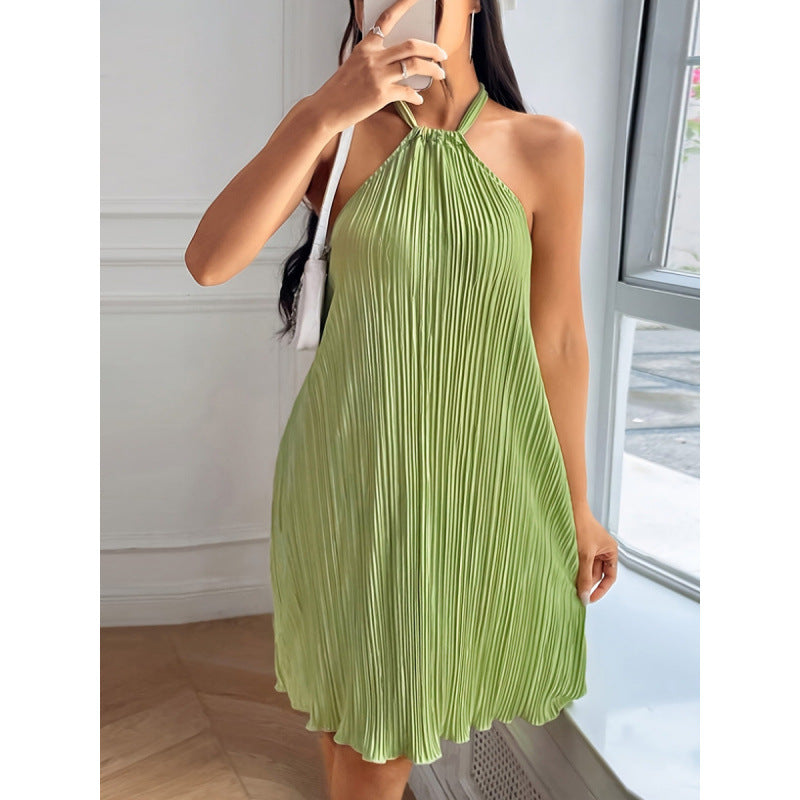Damen Plissiertes Sommerkleid mit Neckholder und fließendem Schnitt EB