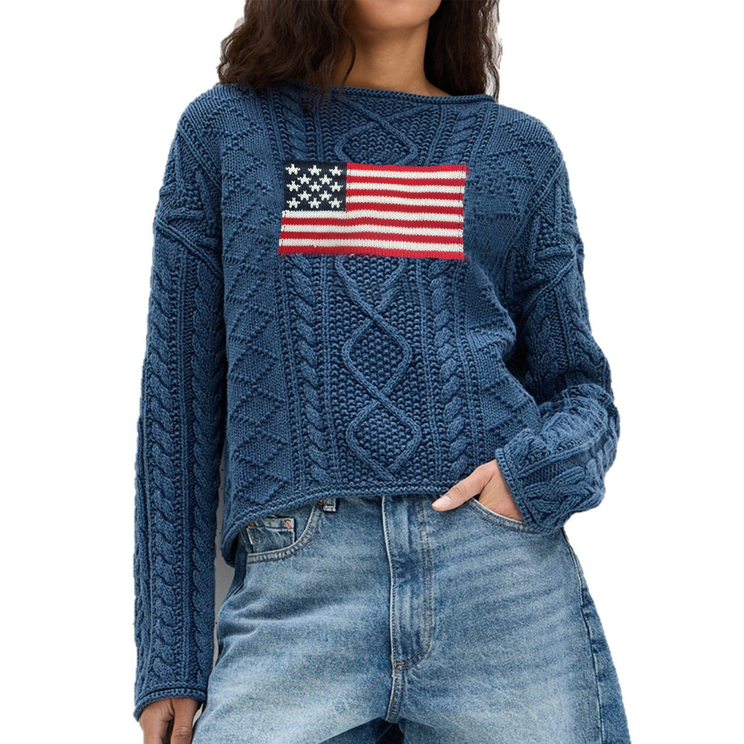 Damen Strickpullover mit amerikanischem Flaggen-Design EB