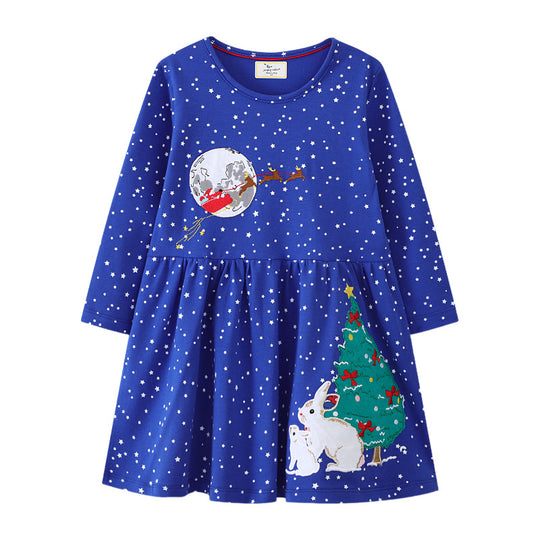 Mädchen Langarmkleid mit Weihnachtsmotiv EB