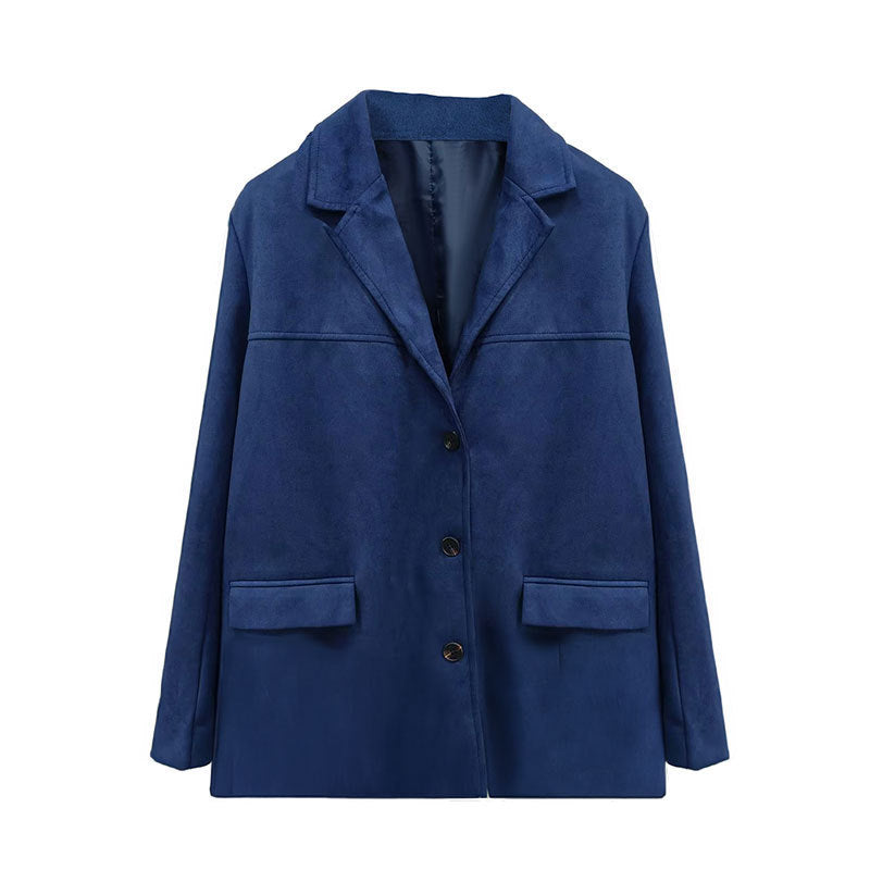 Damen modische Übergangsjacke aus samtähnlichem Material mit praktischen Taschen EB