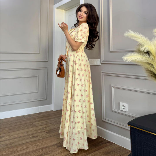 Damen Maxikleid mit eleganter Schleifenbindung und romantischem Blütenmuster EB