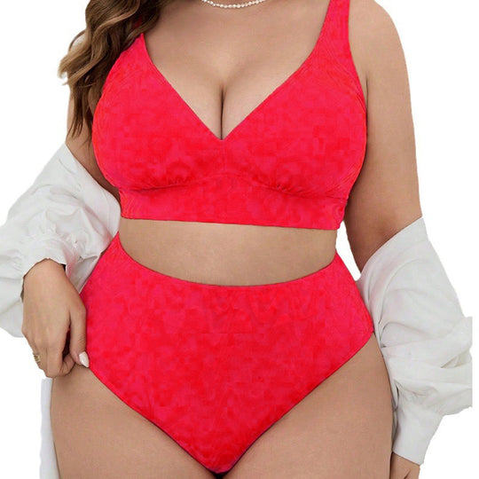 Damen Hoch tailliertes Bikini-Set mit V-Ausschnitt und sportlichem Oberteil EB