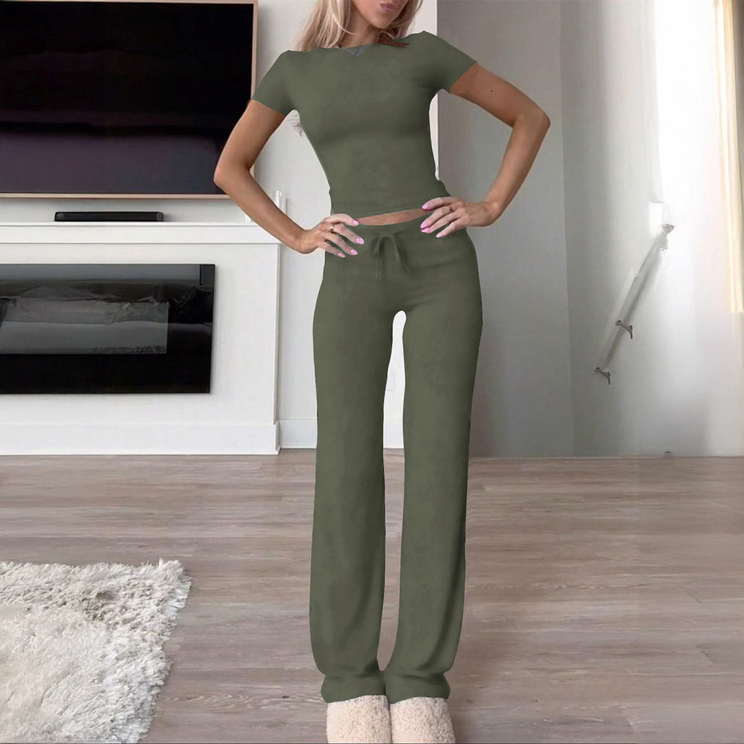 Damen Bequemer Loungeanzug mit kurzem Oberteil und weitem Schnitt EB
