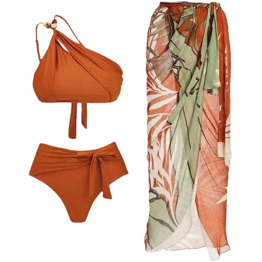 Damen Bikini-Set mit asymmetrischem Oberteil und elegantem Wickelrock EB