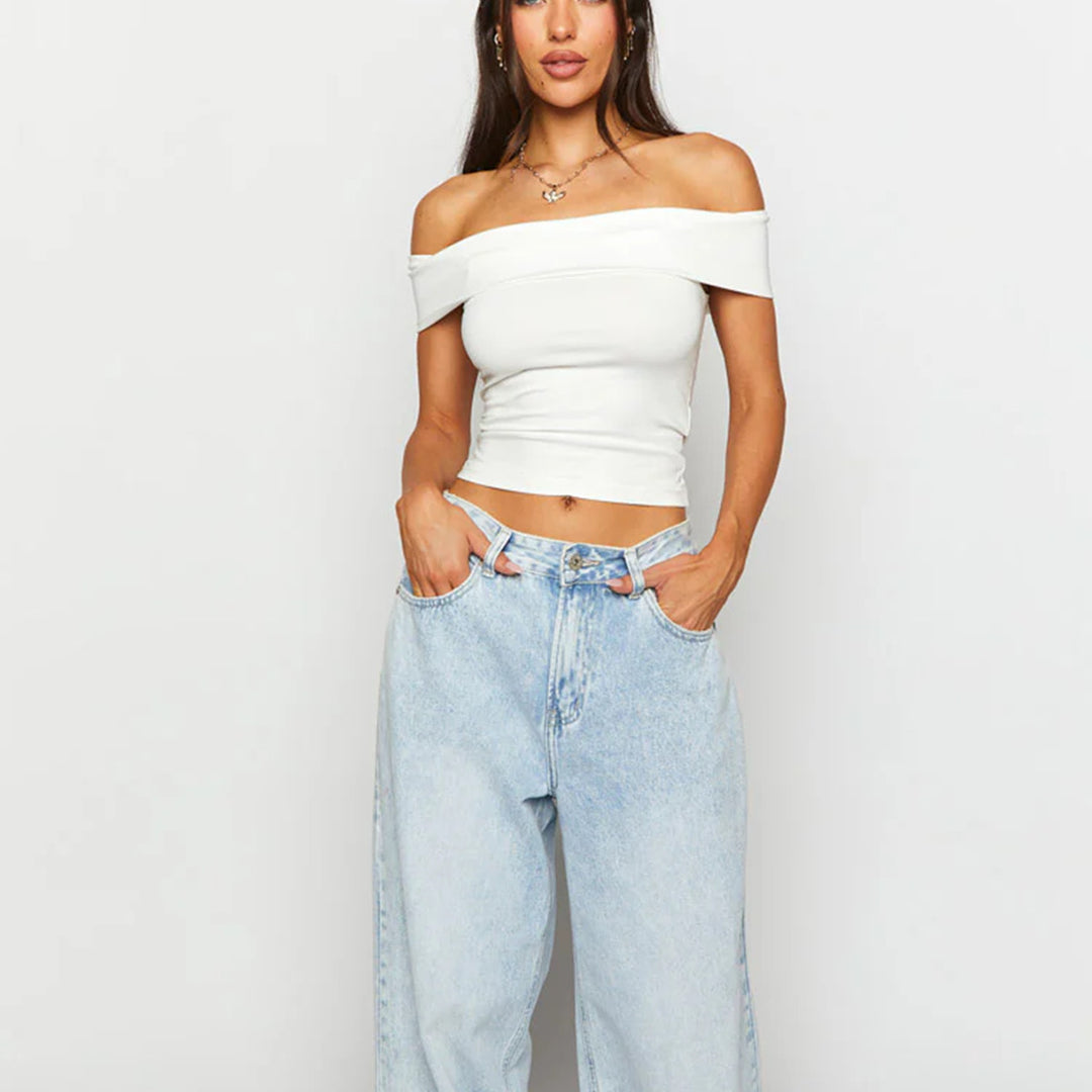 Damen Schulterfreies Crop-Top mit figurformendem Schnitt EB