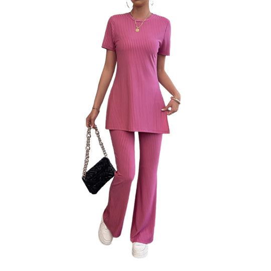 Damen lässiges Zweiteiliges Set im modernen Rippenlook mit hohem Tragekomfort EB