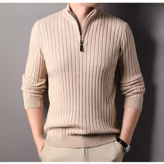 Herren Strickpullover mit modernem Stehkragen im Rippdesign EB