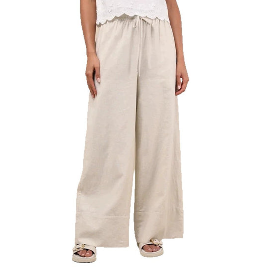 Damen Weite Leinenhose mit elastischem Bund und seitlichen Taschen EB