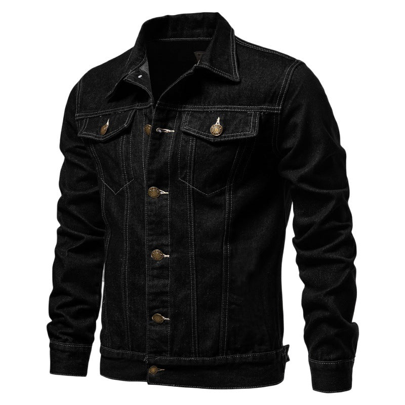 Herren nan taillierte Jeansjacke mit Brusttaschen, durchgehender Knopfleiste und Kontrastnähten EB