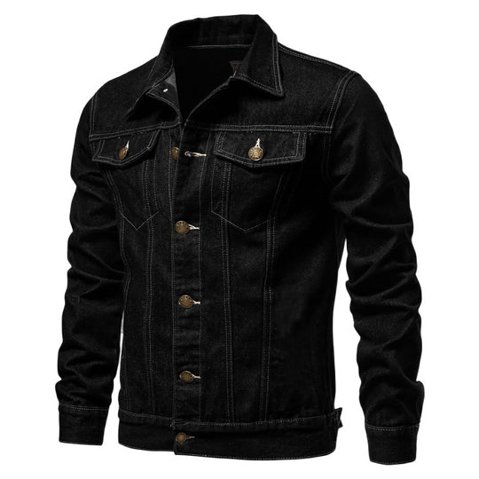 Herren nan taillierte Jeansjacke mit Brusttaschen, durchgehender Knopfleiste und Kontrastnähten EB