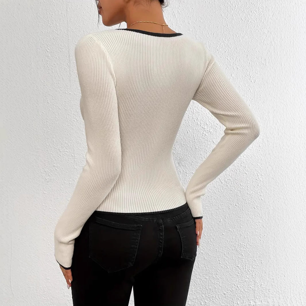 Damen Langarm-Body mit V-Ausschnitt und strukturiertem Design EB