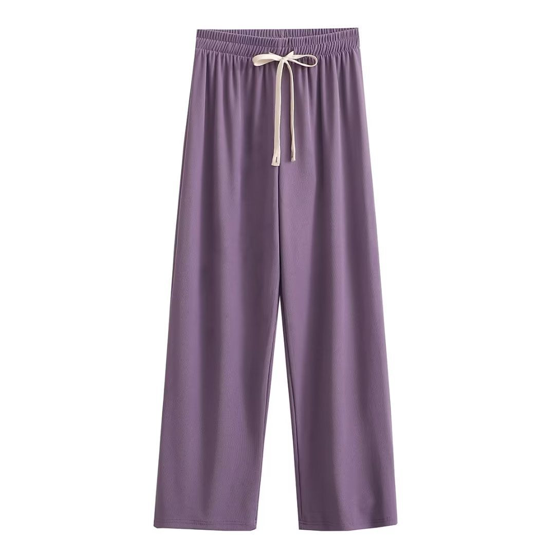 Damen weite Palazzohose mit elastischem Bund und dekorativem Kordelzug EB
