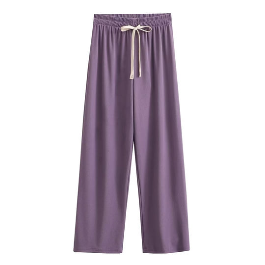Damen weite Palazzohose mit elastischem Bund und dekorativem Kordelzug EB