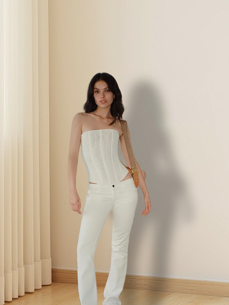 Damen Figurnahes Top mit Raffungen und Trägerdesign EB