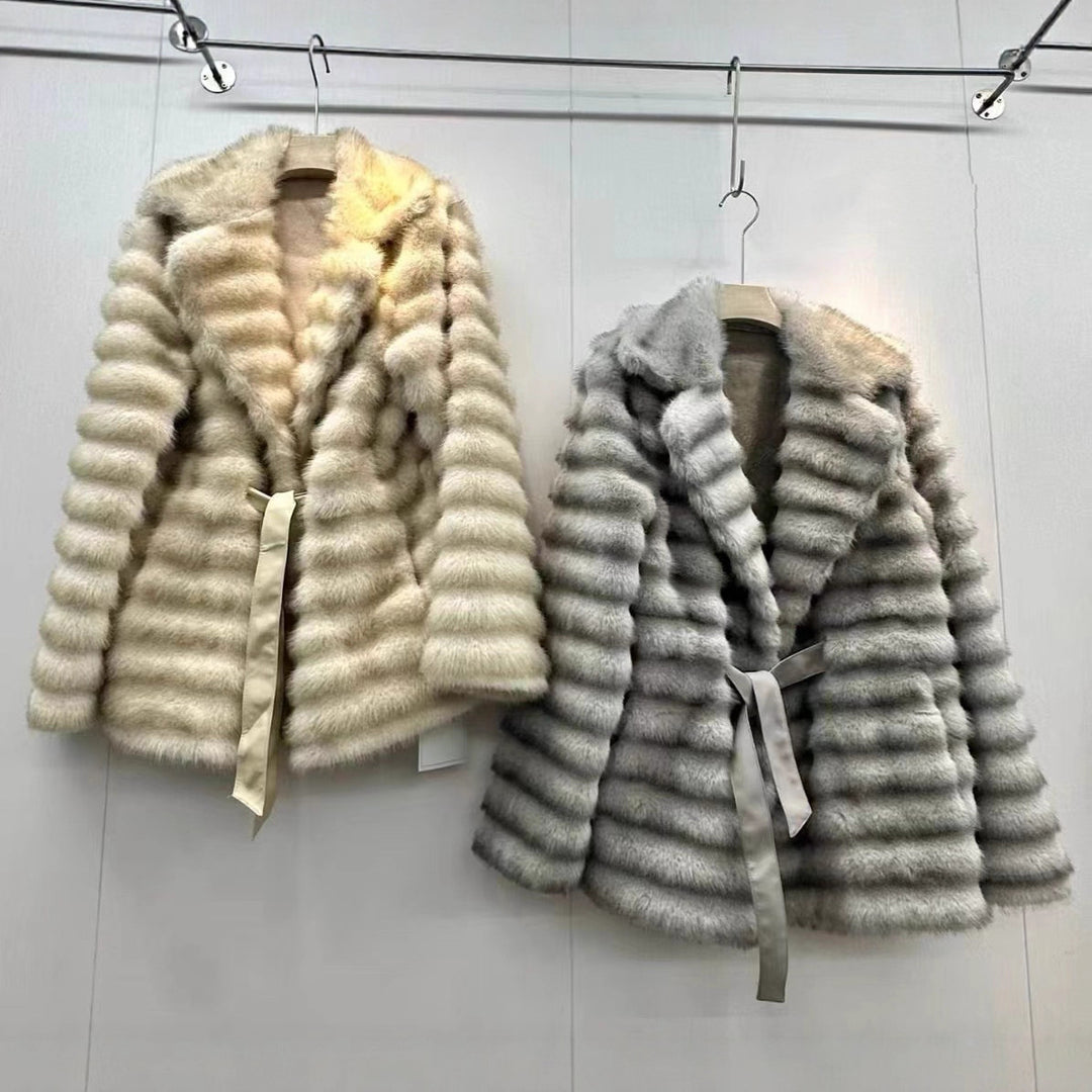 Damen Flauschiger Boucle-Cardigan mit Bindegürtel und weitem Schnitt EB