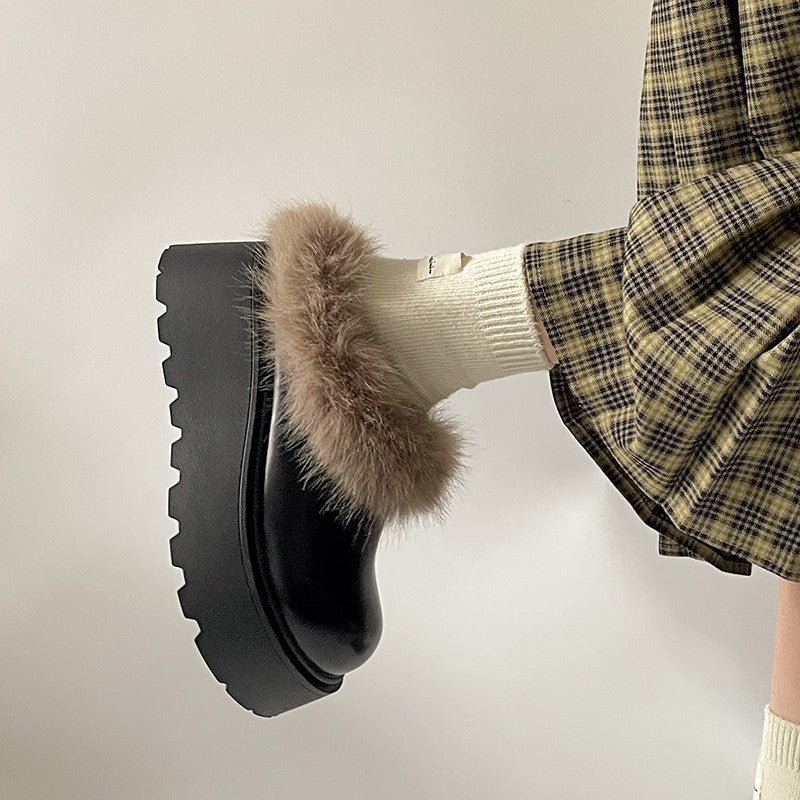 Damen Plüschgefütterte Plateau-Schuhe mit rutschfester Sohle EB