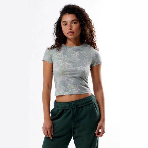 Damen Kurzarm-Crop-Top aus atmungsaktivem Material mit floralem Print EB
