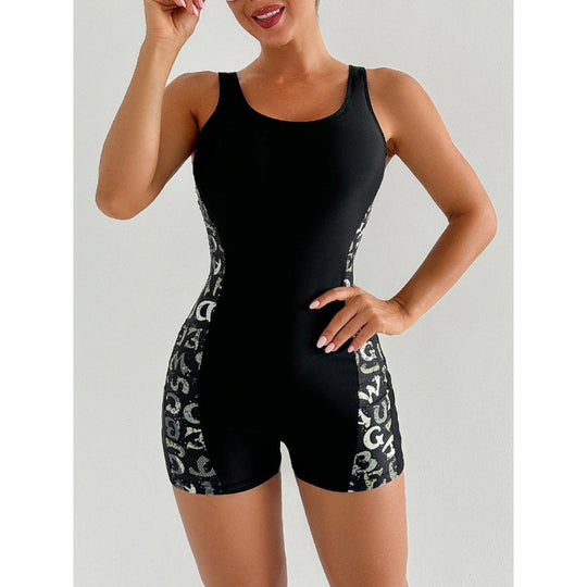 Damen Sportlicher Einteiler Badeanzug mit modischem Grafikdesign EB