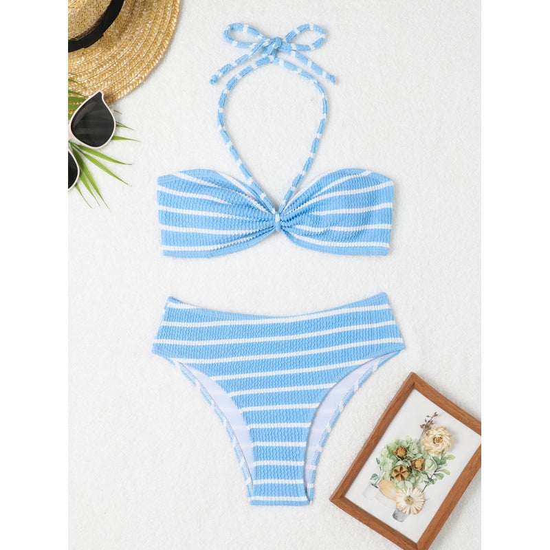 Damen Triangel-Bikini mit verspieltem Streifenmuster und verstellbarem Oberteil EB
