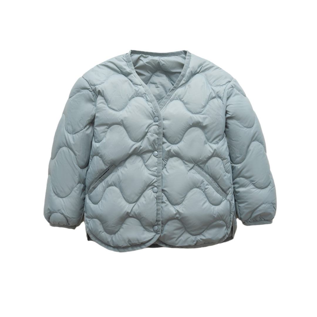 Damen gesteppte Daunenjacke mit modernen Wellenmustern und praktischen Taschen EB