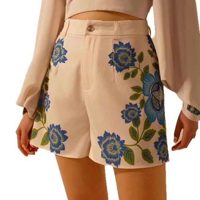 Damen Shorts mit floralem Design und hoher Taille EB