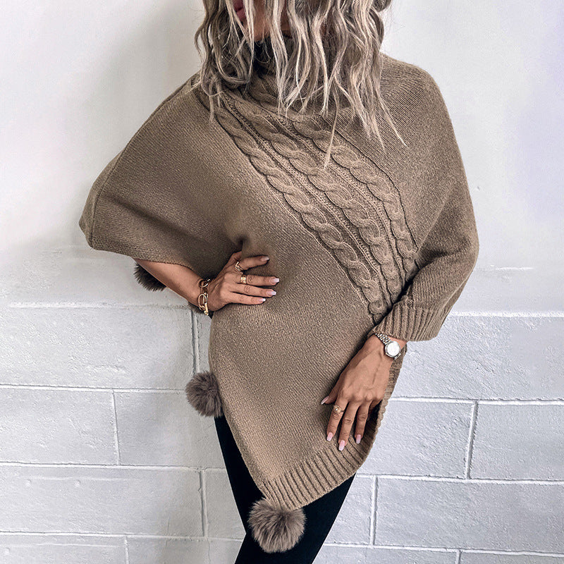 Damen Poncho mit modernem Zopfdesign und einem hohen Kragen EB