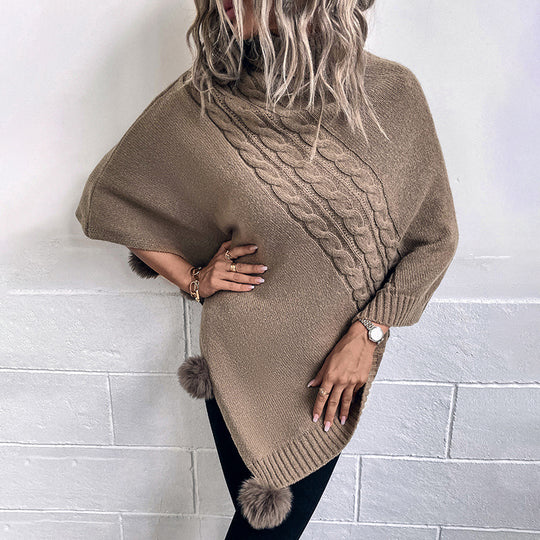 Damen Poncho mit modernem Zopfdesign und einem hohen Kragen EB