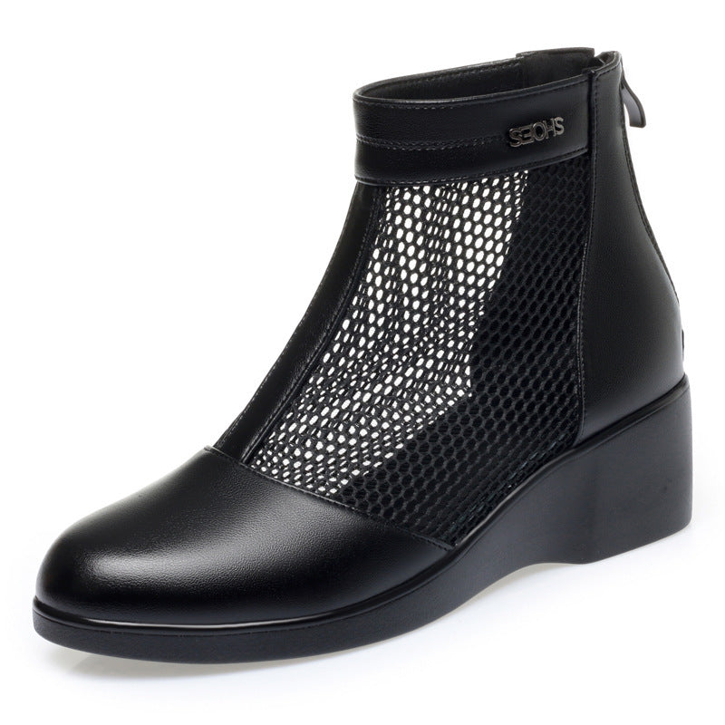 Damen Modische Stiefeletten mit durchlässigem Netzmaterial und bequemem Absatz EB