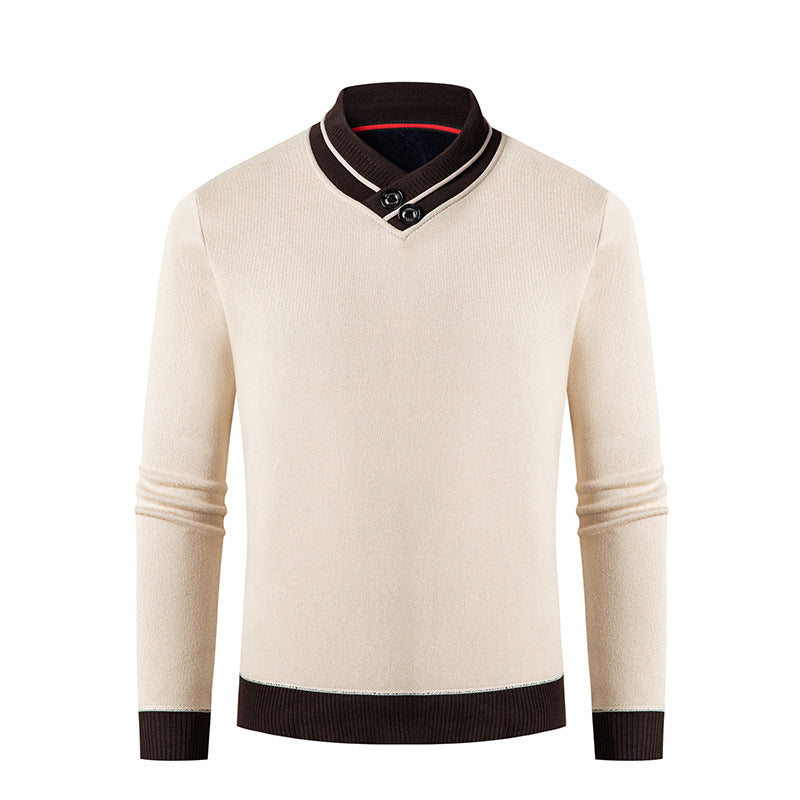 Herren eleganter V-Ausschnitt Pullover mit modischem Kragen EB