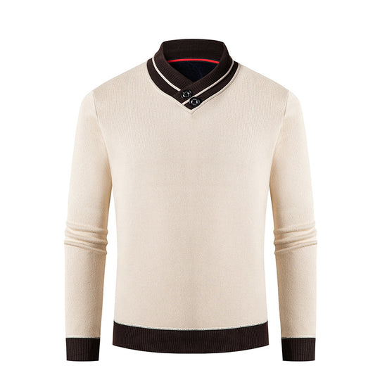 Herren eleganter V-Ausschnitt Pullover mit modischem Kragen EB