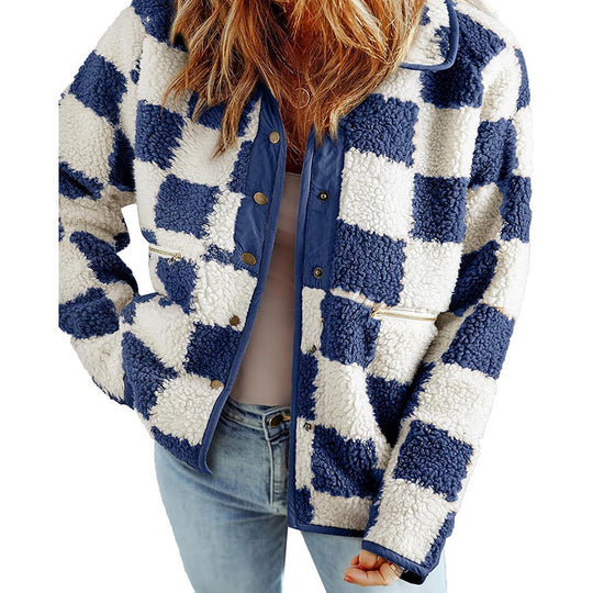 Damen Kuschelige Schafwolljacke mit modernen Karomustern EB