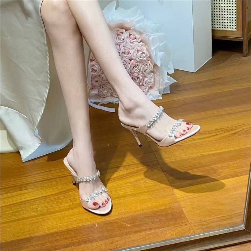Damen elegante High Heel Sandalen mit glitzerndem Strassbesatz EB