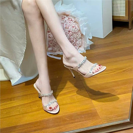 Damen elegante High Heel Sandalen mit glitzerndem Strassbesatz EB