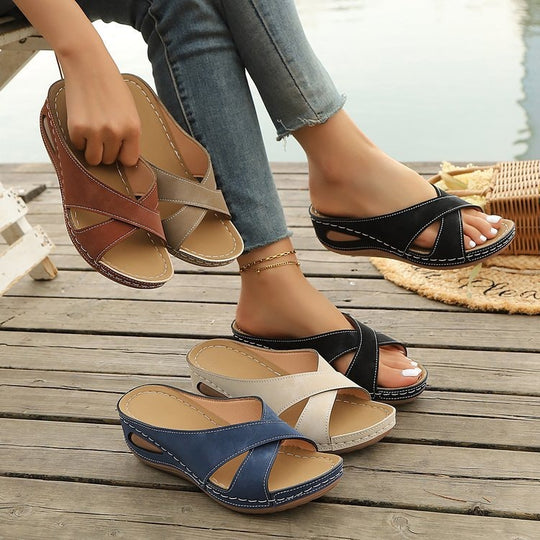 Damen Sommer-Sandalen mit elegantem Kreuzband und komfortablem Fußbett EB