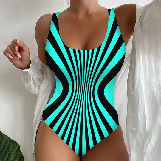 Damen Einteiler Badeanzug mit hypnotischem Streifenmuster EB