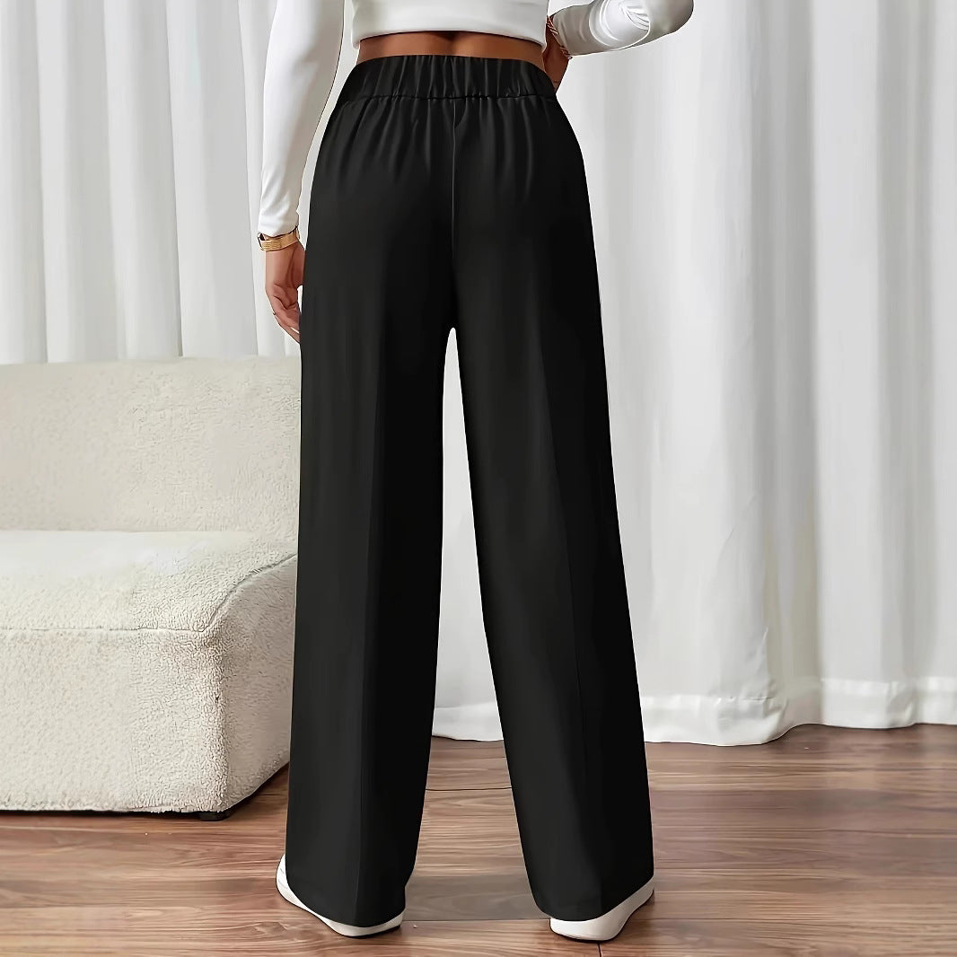 Damen Weit geschnittene Plissee-Hose mit elastischem Bund und praktischen Taschen EB
