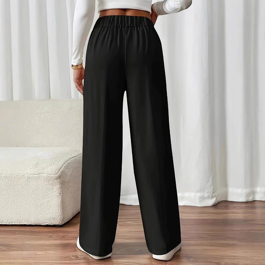 Damen Weit geschnittene Plissee-Hose mit elastischem Bund und praktischen Taschen EB