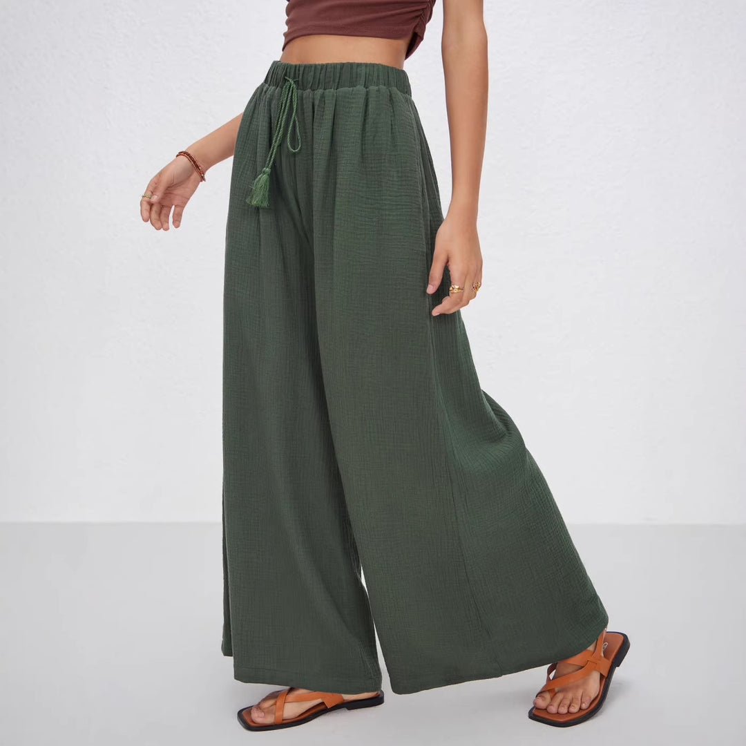 Damen weite Sommerhose im lässigen Boho-Stil mit elastischem Bund und seitlichen Taschen EB