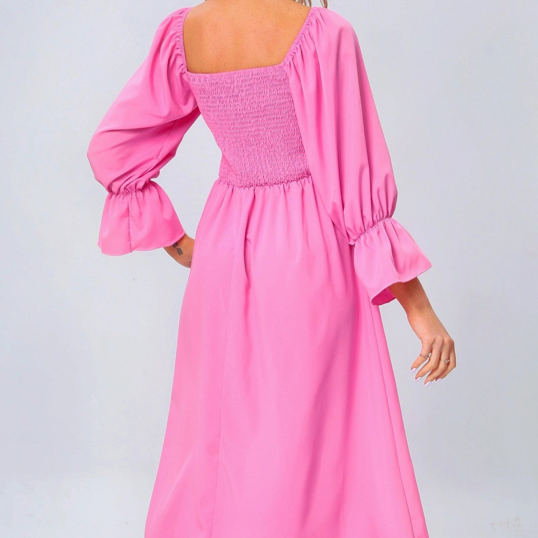 Damen Maxikleid mit elastischem Oberteil und voluminösen Ärmeln EB