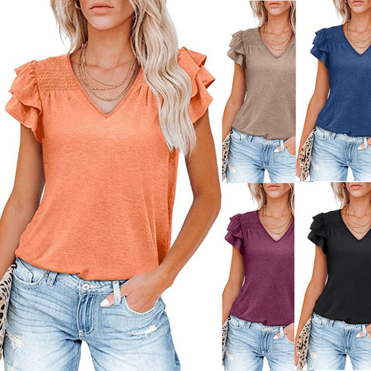 Damen V-Ausschnitt Shirt mit eleganten Rüschendetails EB
