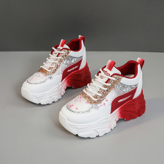 Damen modische Chunky Sneakers mit Sparkle-Akzenten und bequemer Sohle EB