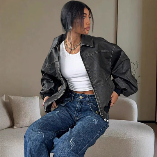 Damen oversized Bomberjacke mit lässigem Schnitt und voluminösen Ärmeln EB