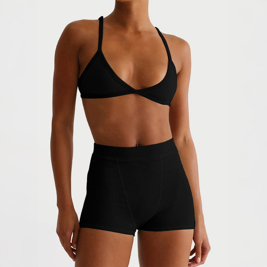 Damen Sport-Bustier und Shorts-Set mit hohem Bund EB
