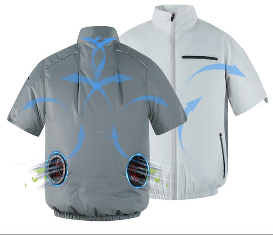 Unisex nan kurzärmlige Kühljacke mit rückseitigen Lüftern, Reißverschlusstaschen und elastischem Saum R&B