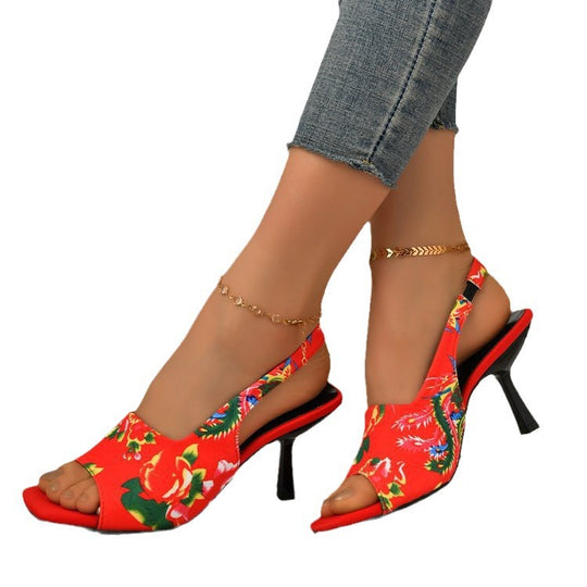 Damen Slingback-Sandalen mit floralem Design und elegantem Absatz EB