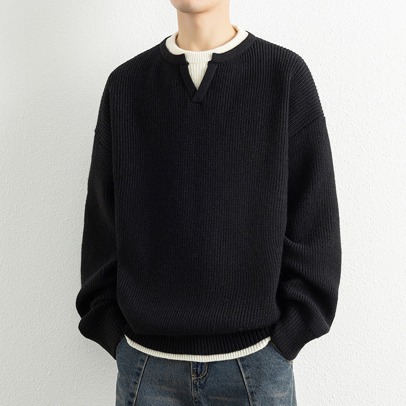 Herren Strickpullover mit V-Ausschnitt und strukturiertem Design EB